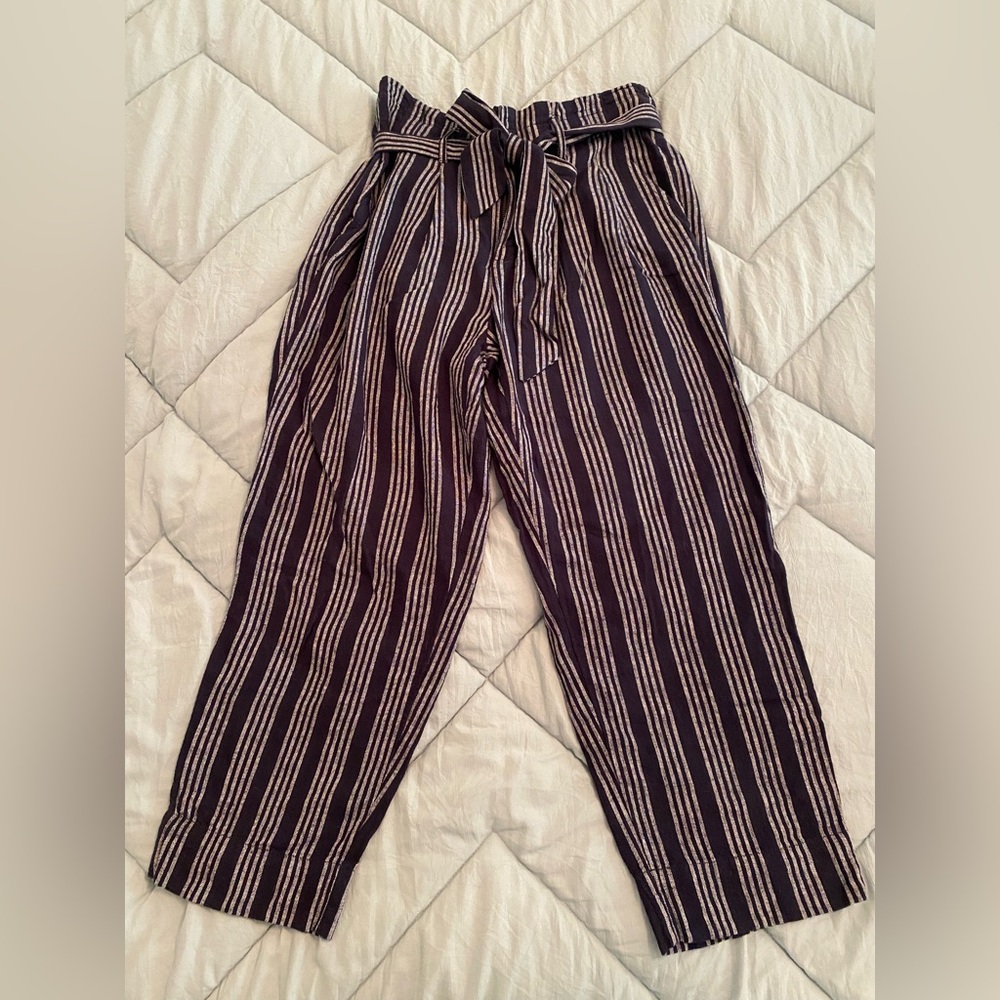 Striped Navy and White Tie-Waist Pants